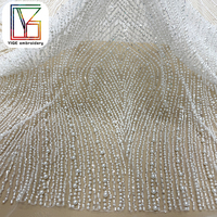Tissu de dentelle de luxe en maille brodée avec perles et sequins français, tissu de tulle pour robes de soirée pour femmes