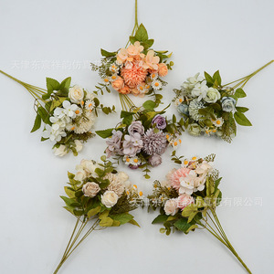 Bouquets de fleurs artificielles Dongchen Crafts, rose, marguerite, chrysanthème, décoration de mariage, décoration de la maison, couleurs d'automne - Product Image 4
