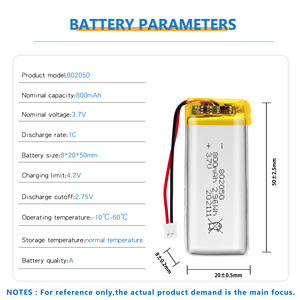 CE CB KC אושר נטענת <span class=keywords><strong>Lipo</strong></span> סוללה 802050 <span class=keywords><strong>3.7V</strong></span> 800mAh ליתיום ליתיום סוללה סוללות עבור Ebike רכב - Product Image 4