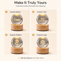 Boule de cristal 3D haut de gamme, vente en gros, OEM, rechargeable, alimentée par prise, gravée au laser, veilleuse LED pour chambre à coucher, bureau, cadeau, décoration
