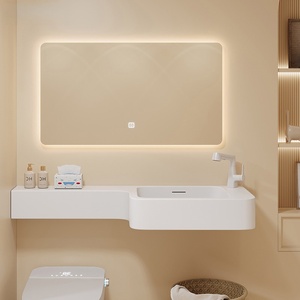 Mueble de baño con espejo inteligente, lavabo integrado y encimera extendida de tamaño pequeño, personalizado. - Product Image 1