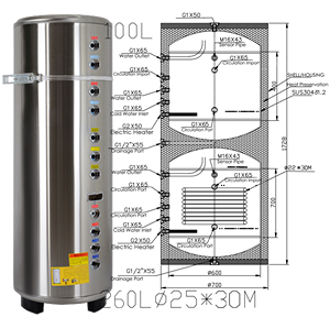 SUS304 200 250 300 350 400 500L Электрический бытовой водонагревательный теплообменник бак котельного цилиндра буферный накопитель - Product Image 3