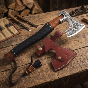 Hache Viking en Acier Inoxydable Forgé à la Main, Meilleur Rapport Qualité-Prix, avec Manche en Bois, Hachette de Camping et de Chasse Valhalla pour la Survie - Product Image 3