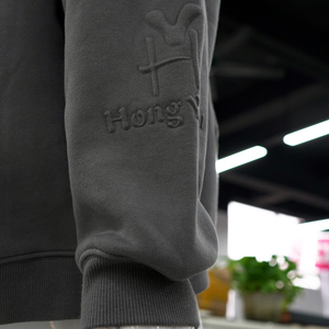 Sweat-shirt unisexe oversize à col zippé, épaules tombantes, avec broderie 3D en relief personnalisée, en tissu tricoté, style streetwear, pour l'hiver - Product Image 3