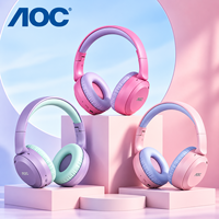 AOC Headphone Nirkabel Anak-Anak, Headset Stereo Over-Ear yang Dapat Dilipat, Nyaman dan Dapat Disesuaikan untuk Anak Perempuan dan Laki-Laki, Cocok untuk Aktivitas Luar Ruangan