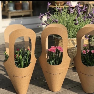 Florista tienda dedicada atractiva flor venta decoración de papel Kraft personalizada impresa flor bolsa con mango - Product Image 5
