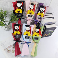 Bouquet d'ours en peluche, bouquet de fleurs artificielles tournesol, ours avec toque de diplômé, bouquet cadeau pour la décoration de fête de remise des diplômes