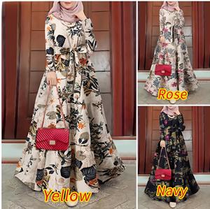 <span class=keywords><strong>Robe</strong></span> florale vintage pour femmes musulmanes Eco-Friendly Washable Long Sleeve High Waist Belted A-Line Dress with Mid East Lady Style - Product Image 2