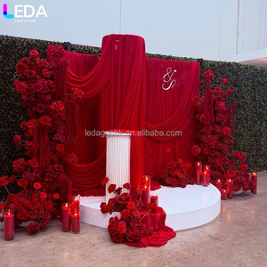 LEDA Rideau de fond de scène de mariage en soie rouge élégant, taille personnalisée, moderne, pour mariages, fêtes et anniversaires - Product Image 3