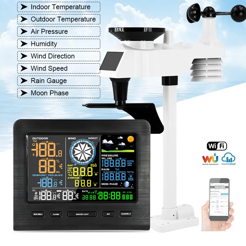 VICTOR 8-in-1 auto radio controlled digital color wireless smart weather station wifi indoor outdoor sensor weather forecasting