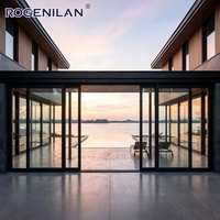 Porte coulissante panoramique double vitrage coupe-vent sur mesure Rogenilan, en aluminium, avec vitrage Low-E, pour patio extérieur