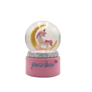 Hot selling design 100mm resin unicorn decor snow globe tanime snow supplies with low price