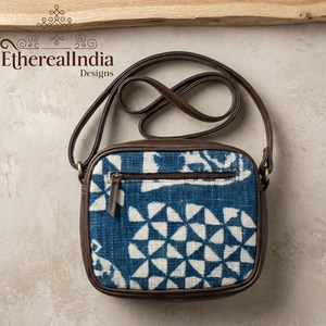 Bolso Bandolera Geométrico Índigo Hecho a Mano, Bolso Cruzado de Oficina, Bolso de Trabajo Pequeño Étnico para Mujer - Product Image 5