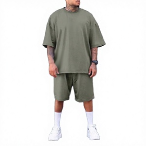 Ensemble deux pièces grande taille à épaules tombantes avec logo personnalisé, t-shirt homme imprimé sérigraphié en coton 100% écologique de haute qualité pour l'été - Product Image 3