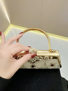 New Cross-border Foreign Trade PU Women's European-American Retro Style Evening Gift <b>Handbag</b> Rhinestone Pearl Decoration Tanjing - Product Image 4