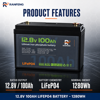 Grosir RANFENG 12.8V 100Ah LiNiMnCoO2 Paket Baterai Lithium 300 Siklus 4 Sel -20~60 untuk Kereta Golf Perahu Penyimpanan Tenaga Surya