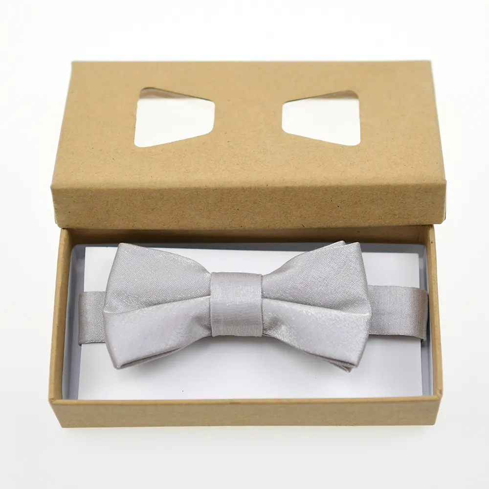 Boxed-gifts Cool Bowtie Boy's Pre-Tied Shiny Metallic Solid Silver Banded Kids Bow Ties Sets