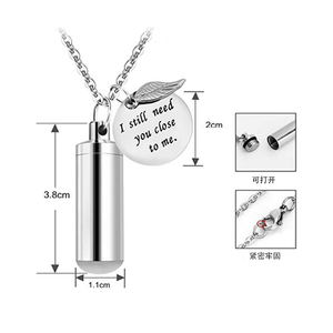 Ti amo <span class=keywords><strong>ancora</strong></span> per animali domestici ciondolo in urna cremazione cilindro in acciaio inossidabile con ciondolo in cenere d'argento ricordo catene con ali d'angelo - Product Image 3
