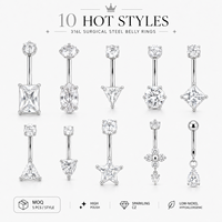 CRYSPURE 14G 316L Piercings de nombril en acier chirurgical, argentés, avec zircon cubique (CZ) en forme de triangle, étoile, ovale, goutte d'eau, bijoux de piercing pour femme, vente en gros