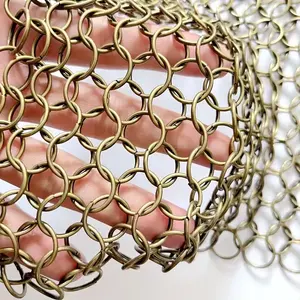 Plain Weave Mesh Wire Chainmail Fabric For Metal Decorative Stainless Steel Ring Mesh Curtain Woven Folded Chain Mail Ring Mesh