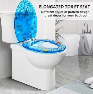 <span class=keywords><strong>Abattant</strong></span> de toilettes en résine allongé à fermeture douce, déverrouillage rapide, effets 3D, robuste avec couvercle en coquillages bleus, sièges en acrylique - Product Image 6