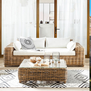Set Divano da Esterno in Stile Nordico, per Patio, Cortile, Terrazza, Impermeabile e Resistente al Sole, Tre Posti, in <span class=keywords><strong>Rattan</strong></span> Sintetico per Villa - Product Image 1