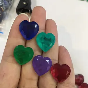 YZ jewelry customize HQ Rainbow synthetic fusion faceted Emerald cut Heart parabai Tourmaline crystal fusion stone jewelry