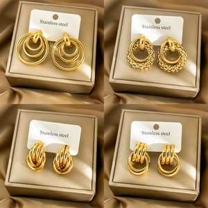 EH179 Exaggerated Luxury <strong>Stud</strong> <strong>Earrings</strong> for Women Round Hollow Geometric Oval Design Stainless Steel <strong>Earrings</strong> Gold Plated - Product Image 2
