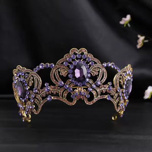 Corona nupcial barroca retro europea y americana, accesorios para el cabello con diamantes de imitación morados para fiesta de bodas - Product Image 4