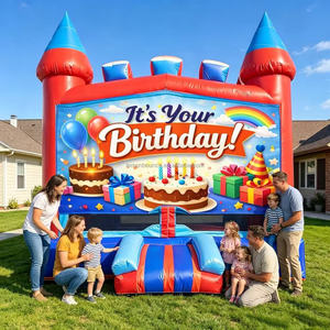 Château gonflable à thème pour fête d'anniversaire avec toboggan, combo extérieur et intérieur, château de saut pour enfants pour location de fête - Product Image 1