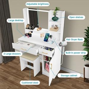 Prezzo all'ingrosso moderno Set di vanità con LED specchio e sgabello, adatto per le <span class=keywords><strong>donne</strong></span> in legno toletta - Product Image 5