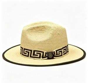 Sombrero Fedora de Paja para Hombre con Cinta con Patrón de Llave Griega, Sombrero de Sol de Verano Transpirable de Ala Ancha con Adorno Decorativo - Product Image 4