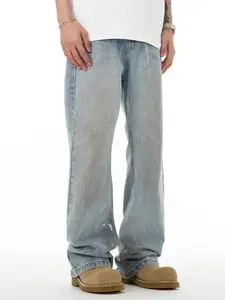 High Waisted Tapered Legs Baggy High Quality Light Blue Denim Flare Jeans Men