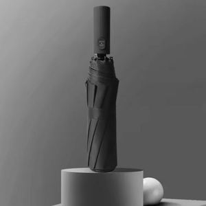 Paraguas Publicitario Automático de 10 Varillas de Fibra Negra con Protección UV, Diseño Reforzado Antitormenta, Mango de Goma, Regalo Empresarial para Días Lluviosos - Product Image 1