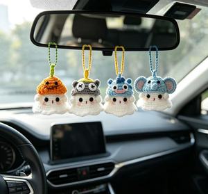 Porte-clés fantôme au crochet fait main, adorable amigurumi avec chapeau d'animal pour sac à dos ou décoration <span class=keywords><strong>de</strong></span> rétroviseur <span class=keywords><strong>de</strong></span> voiture - Product Image 6