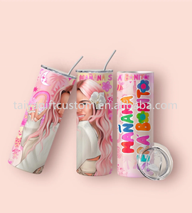 Atest-vaso de vacío de acero inoxidable personalizado, tazas de café reutilizables de 20oz con tapas y pajitas, arol <span class=keywords><strong>G</strong></span> Pink hair - Product Image 5