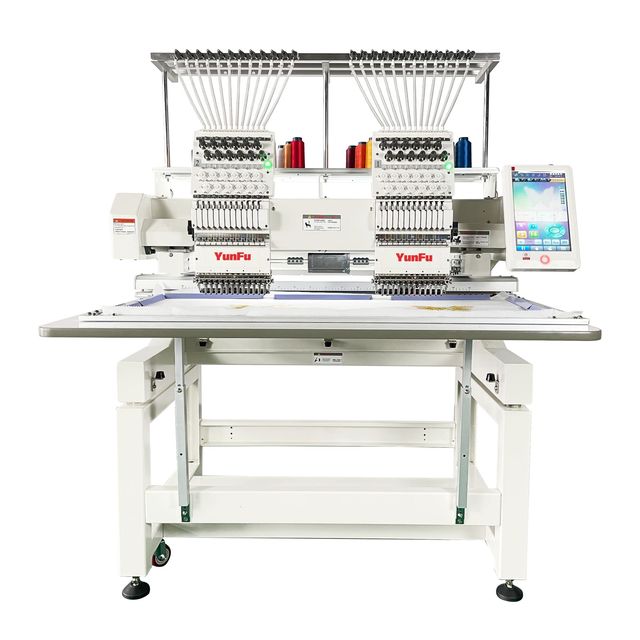 YunFu 2 Heads 12 15 Needles Hat Monogram Embroidery Machine Dahao Computer Panel Embroidery Machine Computerized