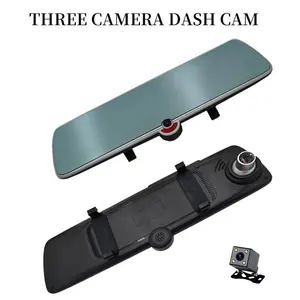 सबसे अच्छा बेच तीन तरीके वाहन कार वीडियो रिकॉर्डर 5 इंच रियर दर्पण कार dvr 3 कैमरों 3 लेंस पानी का छींटा कैम 1080P hd कार dvr कैमरा