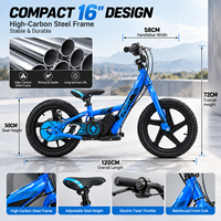 Vélo d'équilibre électrique pour enfants en acier au carbone, moteur 250W, batterie lithium 24V 5.2 Ah, vélo à pousser robuste, vélo d'entraînement pour enfants
