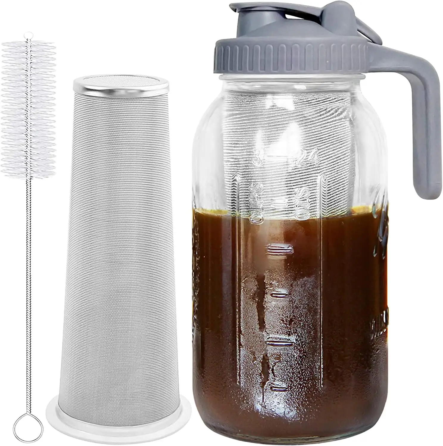 Lạnh Brew cà phê Mason Maker Jar thủy tinh dày đa năng Pitcher Spout nắp với xử lý & thép không gỉ lọc cho cà phê