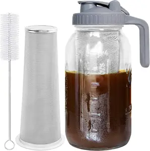 Cold Brew Coffee Mason Maker Jar coperchio con beccuccio per brocca multiuso in vetro spesso con manico e filtro in acciaio inossidabile per caffè