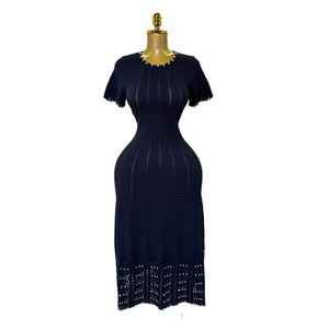 Nuovo Abito Estivo Vintage Elegante con Collo Tondo, Perline e Dettagli Traforati, Aderente e Snellente, Manica Corta in Maglia per Donne - Product Image 5