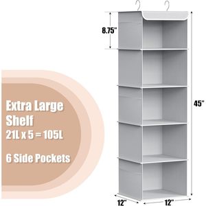 5 <b>Shelf</b> Hanging Closet Organizer Gray 33x15x85cm Fabric Storage For Behind Doors On Walls - Product Image 3
