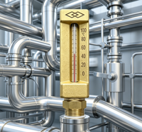 Industrial Water/Oil Pipeline Thermometer, Brass V-Type Glass Thermometer, 0-120℃, Threaded Installation for Marine/HVAC Systems
