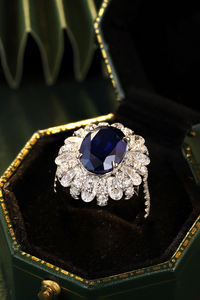 Bague en saphir bleu ovale de haute qualité, bijoux vintage tendance, pierre cultivée en laboratoire - Product Image 3