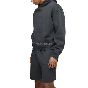 Sudaderas con capucha de diseño personalizado conjunto corto para hombres Boxy Fit sudaderas con capucha de peso pesado Casual proveedor de chándal OEM conjunto de sudaderas con capucha - Product Image 3