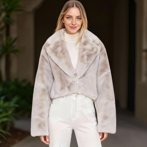 Chaqueta Corta Elegante de Piel Sintética para Mujer con Solapa de Muesca y Cierre de un Solo Botón, Abrigo Cálido y Acogedor para Invierno, Ideal para Oficina o Uso Casual - Product Image 2