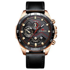 Montre sport pour homme tendance, cadran noir or rose, chronographe, bracelet en acier inoxydable avec calendrier, pour un usage décontracté - Product Image 1