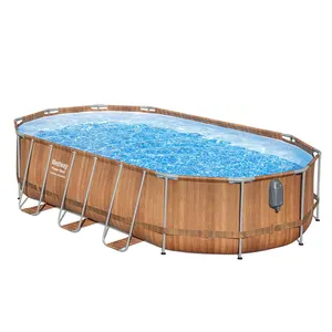 Bestway 56719 Nouveau Power Steel Comfort Jet Series Grand Cadre Extérieur Adulte Ovale Ensemble de Bain Piscine avec Lumière LED