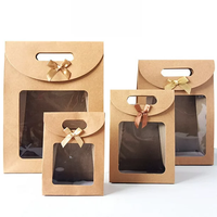 Sacs en papier cadeau kraft personnalisés fenêtre transparente transparente avec ruban noeud papillon poignée découpée pour les petites entreprises cookie